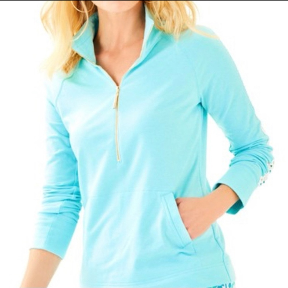 Lilly Pulitzer Aqua blue Skipper Popover with lace detail on sleeves